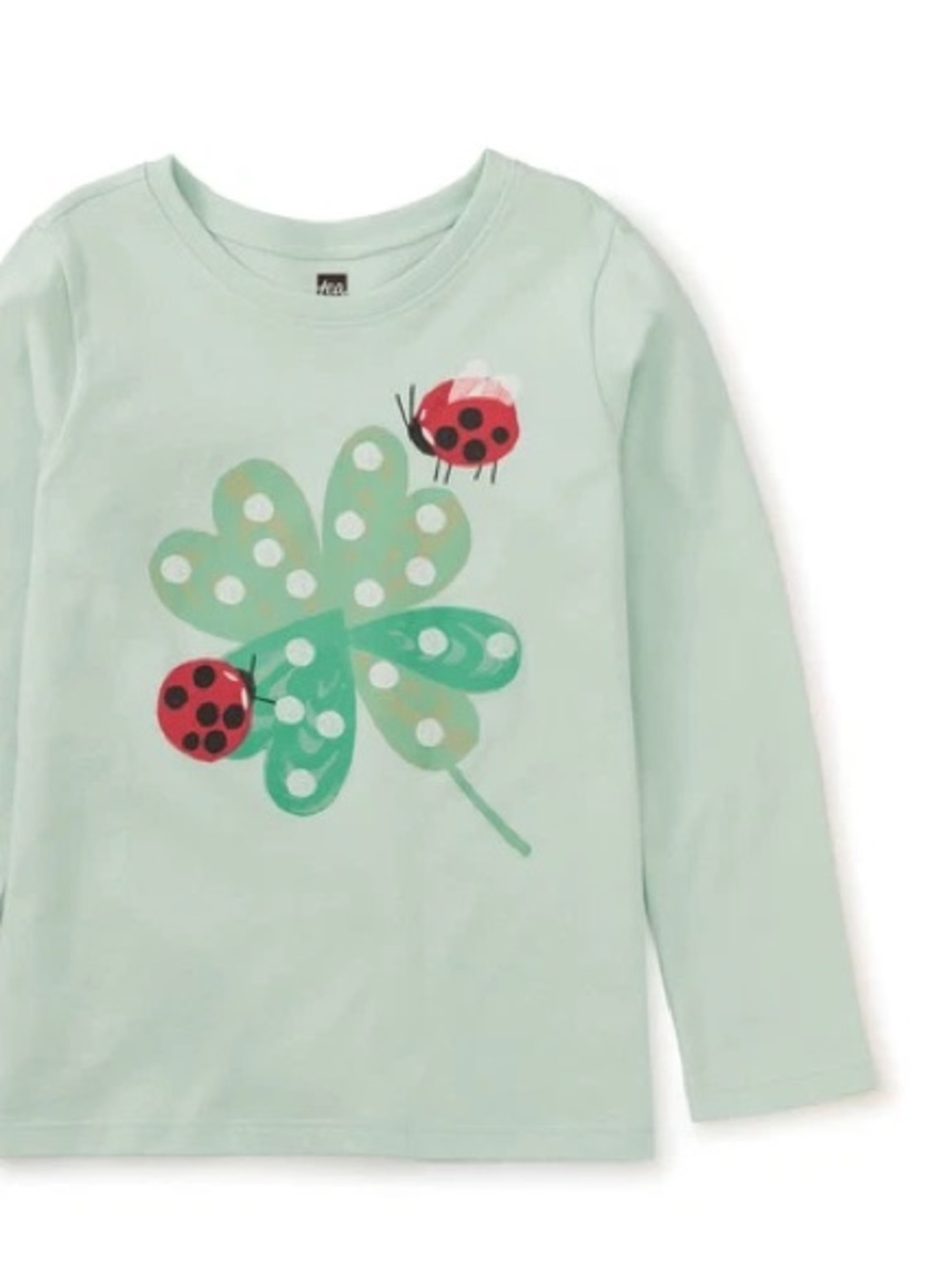 NWT Tea Collection Girls Mint Green Clover & Ladybug Long Sleeve Tee - Size 12